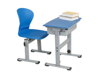Blue Single Student โต๊ะและเก้าอี้ชุดโต๊ะเขียนหนังสือเด็กในห้องเรียนเฟอร์นิเจอร์โรงเรียน